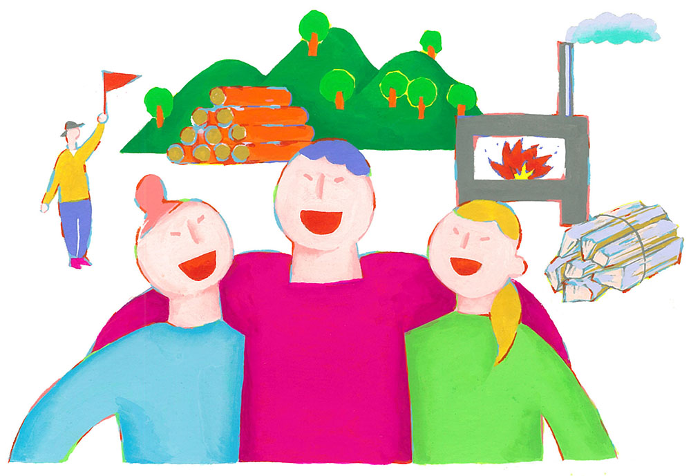 人と自然とペレットストーブのイメージ