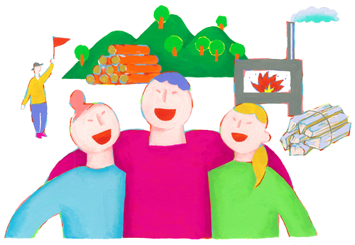 人と自然とペレットストーブのイメージ